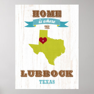 Texas State Karta Art- Kärlek Lubbock Art Poster