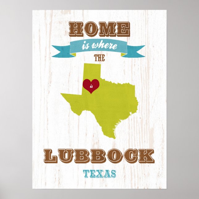 Texas State Karta Art- Kärlek Lubbock Art Poster (Framsidan)