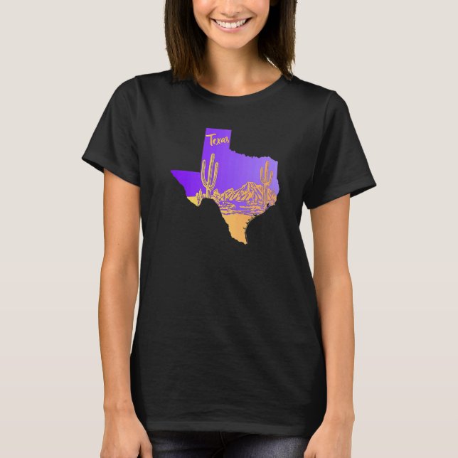 Texas State Karta Desert liggande Cacti Hand plock T Shirt (Framsida)