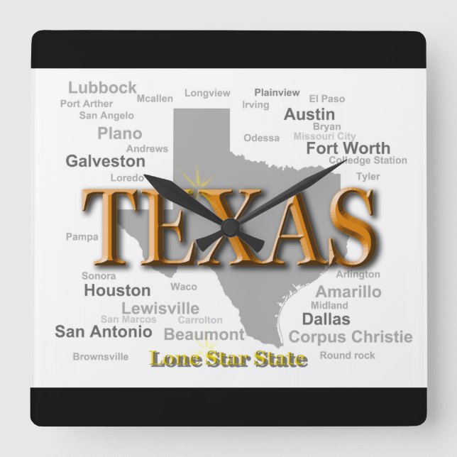 Texas State Karta Fyrkantig Klocka (Framsida)