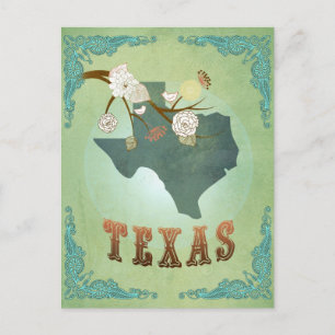 Texas State Karta - Grönt Vykort