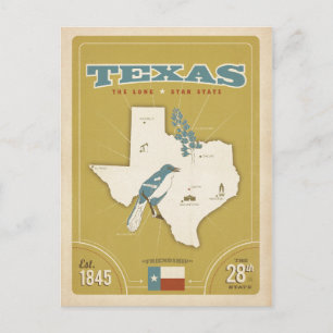 Texas State Karta Lone Star State Vykort