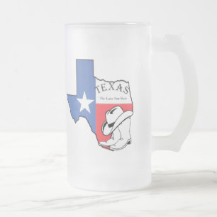 Texas State Karta med stjärnor, Boots, Hat Frosted Frostat Ölglas