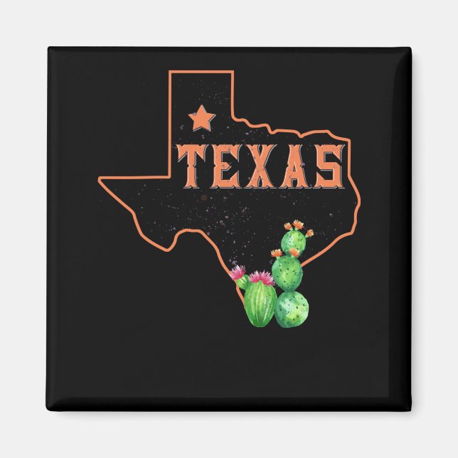Texas State Karta Pride Cactus Vintage Magnet (Framsidan)
