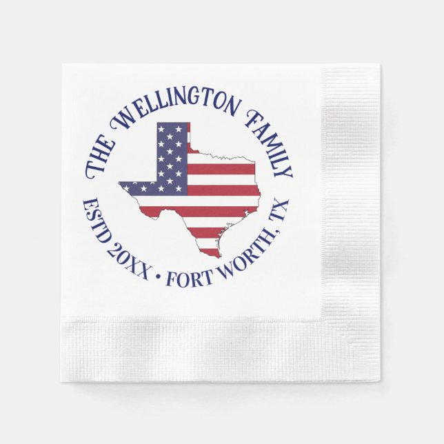 Texas State Karta Stars Rand Family Namn Date Loc Pappersservett (Framsidan)