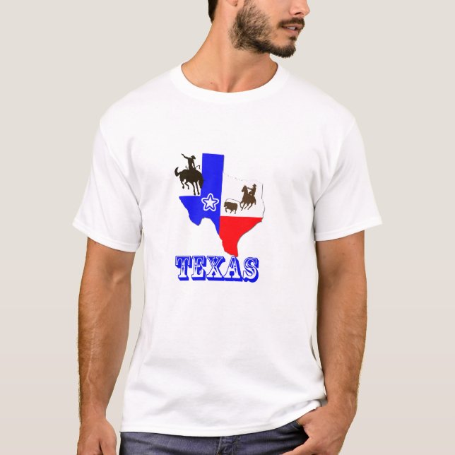 Texas State Karta T-Shirt med Cowboy (Framsida)