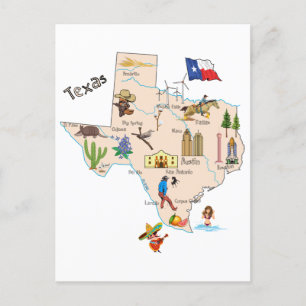 Texas State Karta Vykort