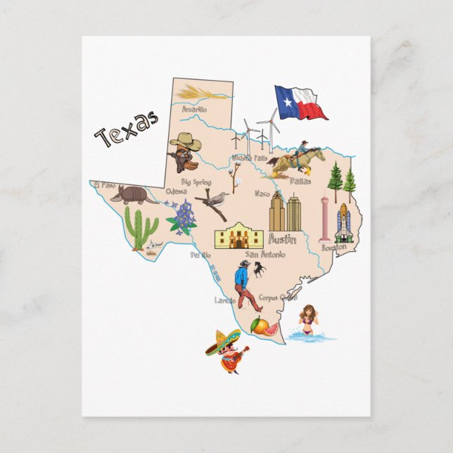 Texas State Karta Vykort (Framsida)