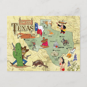 Texas State Karta Vykort