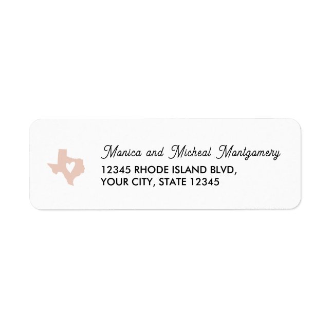 TEXAS State Karta with Heart - ANY FÄRG Returadress Etikett (Framsidan)