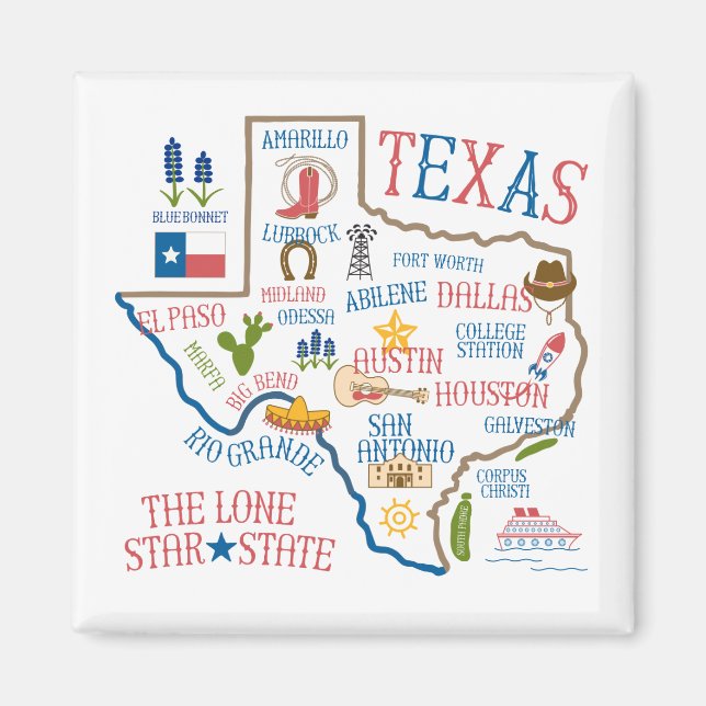 Texas State Landmarks Illustration Magnet (Framsidan)