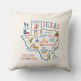 Texas State Landmarks Illustration Pillow - Cream Kudde