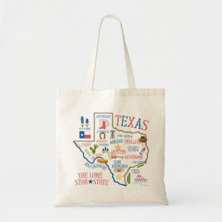 Texas State Landmarks Illustration Tote Tygkasse
