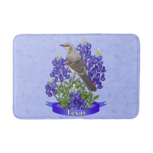 Texas State Mockingbird & Bluebonnet Flower Badrumsmatta