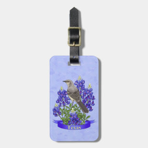 Texas State Mockingbird & Bluebonnet Flower Bagagebricka