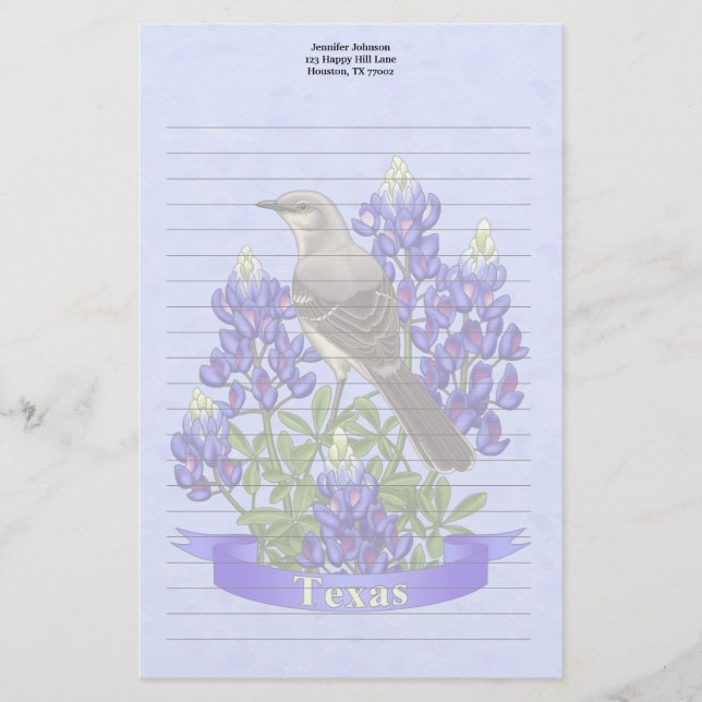 Texas State Mockingbird & Bluebonnet Flower Brevpapper (Framsida)