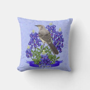 Texas State Mockingbird & Bluebonnet Flower Kudde