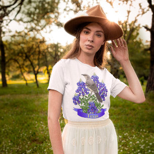 Texas State Mockingbird & Bluebonnet Flower T Shirt