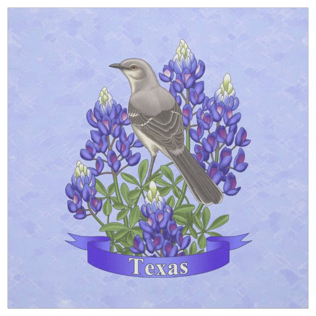 Texas State Mockingbird & Bluebonnet Flower Tyg (Provkarta)