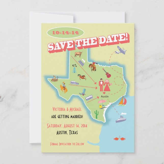 Texas State Save the Date Bröllop Destination Inbjudningar (Framsida)
