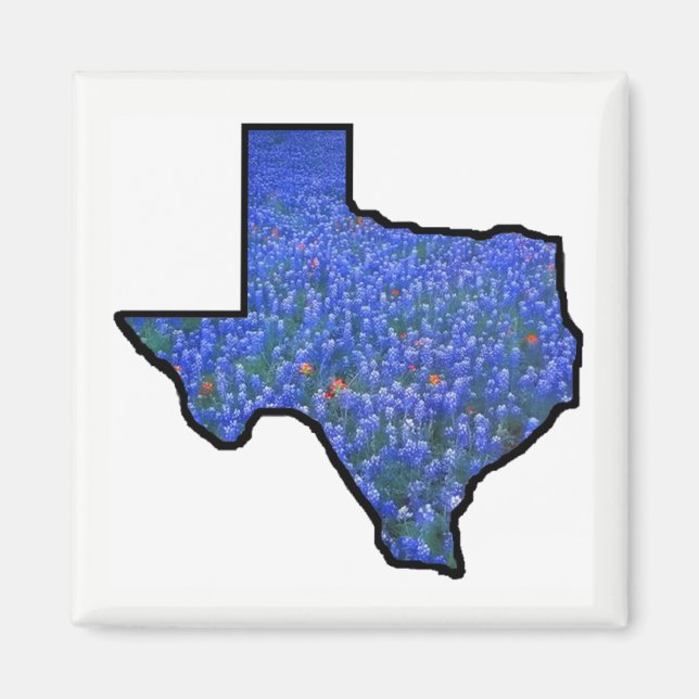 Texas State Shape Flagga and Bluebonnets Magnet (Framsidan)