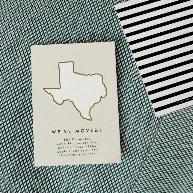 Texas State Vi har flyttat Chic Hand-Drawn Flytta Meddelande (Chic hand-drawn Texas state moving announcement.)
