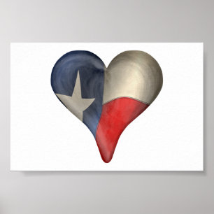 Texas Statlig flagga i ett hjärta Poster