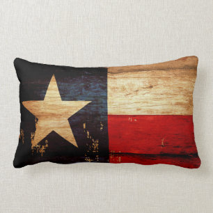 Texas statlig flagga i lantlig träGrungeLook Lumbarkudde