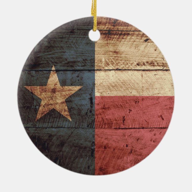 Texas statlig flagga på gammalt Wood korn Julgransprydnad Keramik (Baksidan)