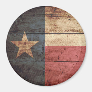Texas statlig flagga på gammalt Wood korn Magnet