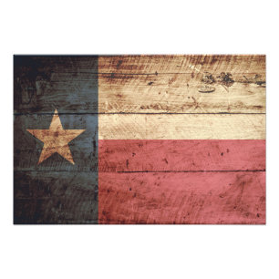 Texas Statlig flagga på Old Wood Grain Fototryck