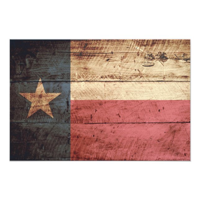 Texas Statlig flagga på Old Wood Grain Fototryck (Framsidan)
