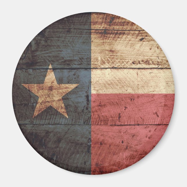 Texas Statlig flagga på Old Wood Grain Magnet (Framsidan)