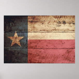 Texas Statlig flagga på Old Wood Grain Poster