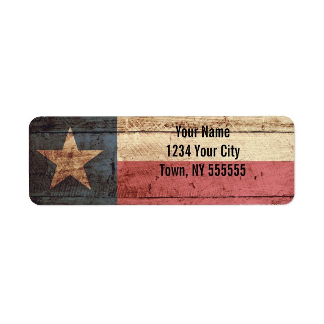 Texas Statlig flagga på Old Wood Grain Returadress Etikett (Framsidan)