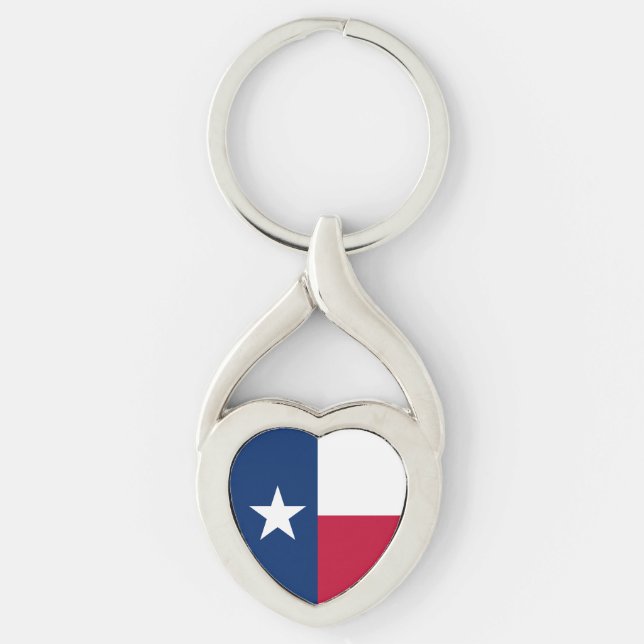 Texas Statlig flagga Twisted Heart Silverfärgad Nyckelring (Framsidan)