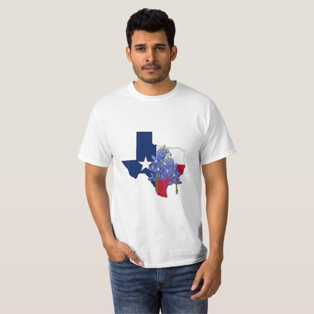 Texas statlig Shapeflagga och BluebonnetsT-tröja T-shirt (Hel framsida)