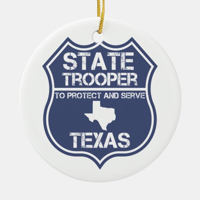 Texas statlig Trooper som ska skyddas och tjänas Julgransprydnad Keramik (Framsidan)