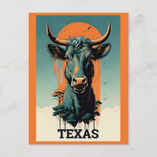 Texas Stylized Retro Bull Travel Vykort