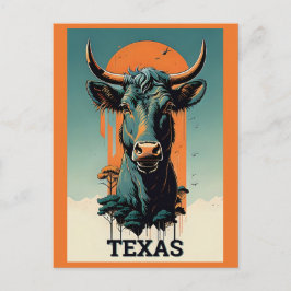 Texas Stylized Retro Bull Travel Vykort