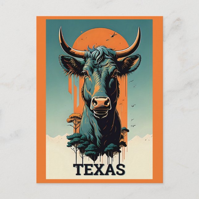 Texas Stylized Retro Bull Travel Vykort (Framsida)