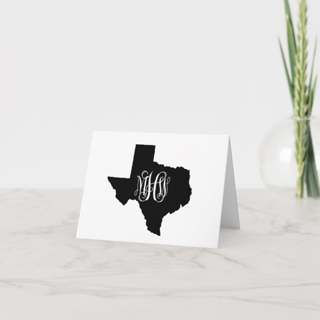 Texas Svart Vitt 3 Init Vin Monogram Gör-det-själv Tack Kort (Framsida)