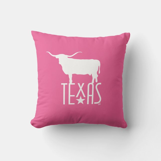 Texas symboler, Longhorn white, rosa bakgrund Kudde (Framsida)