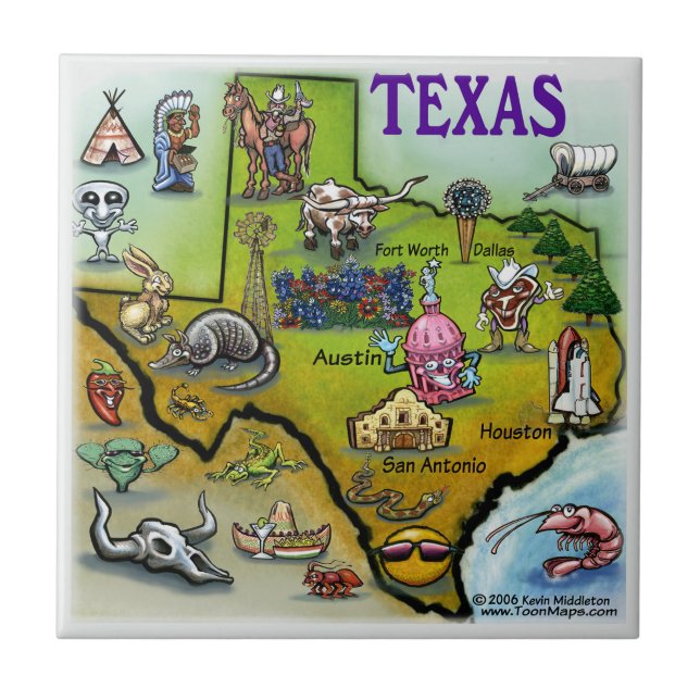 Texas Tecknad Karta Kakelplatta (Framsidan)