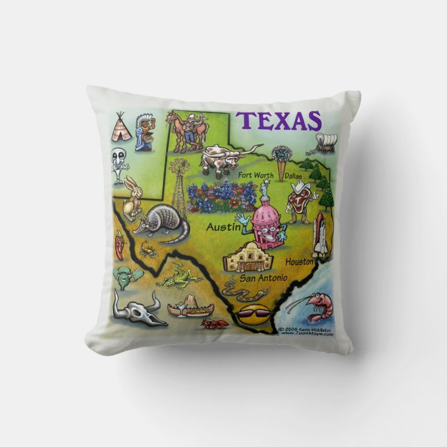 Texas Tecknad Karta Pillow Kudde (Framsida)