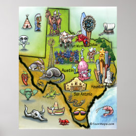 Texas Tecknad Karta Poster