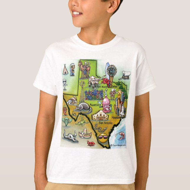 Texas Tecknad Karta Tee Shirt (Framsida)