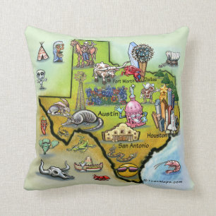 Texas tecknadkarta kudde