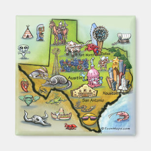 Texas tecknadkarta magnet
