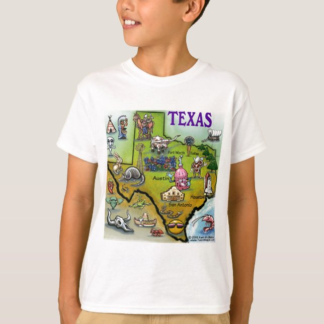 TEXAS tecknadkarta Tee Shirt (Framsida)
